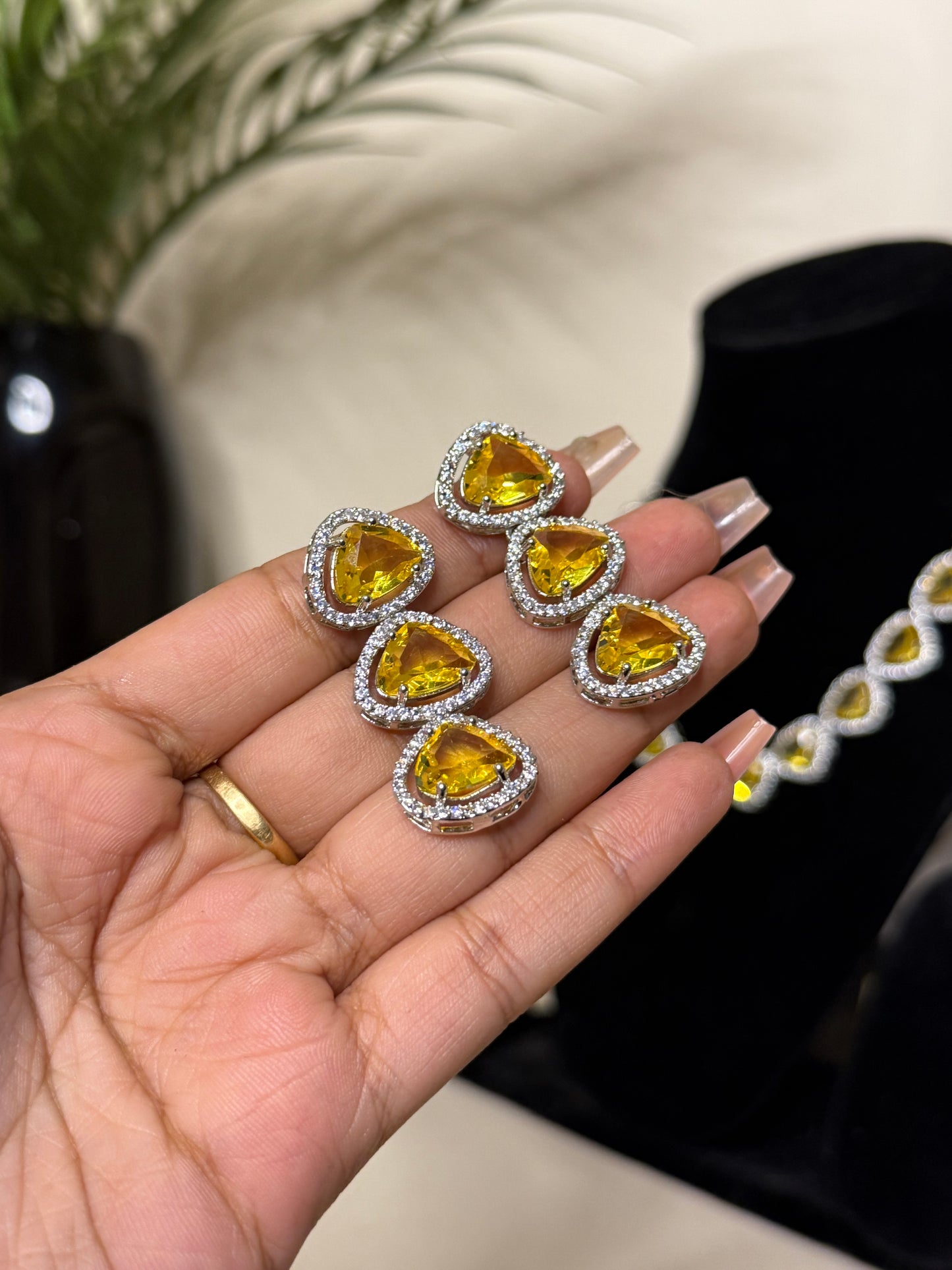Samaira AD Necklace + Earrings (Yellow) (FLAT 50% OFF RIGHT NOW)