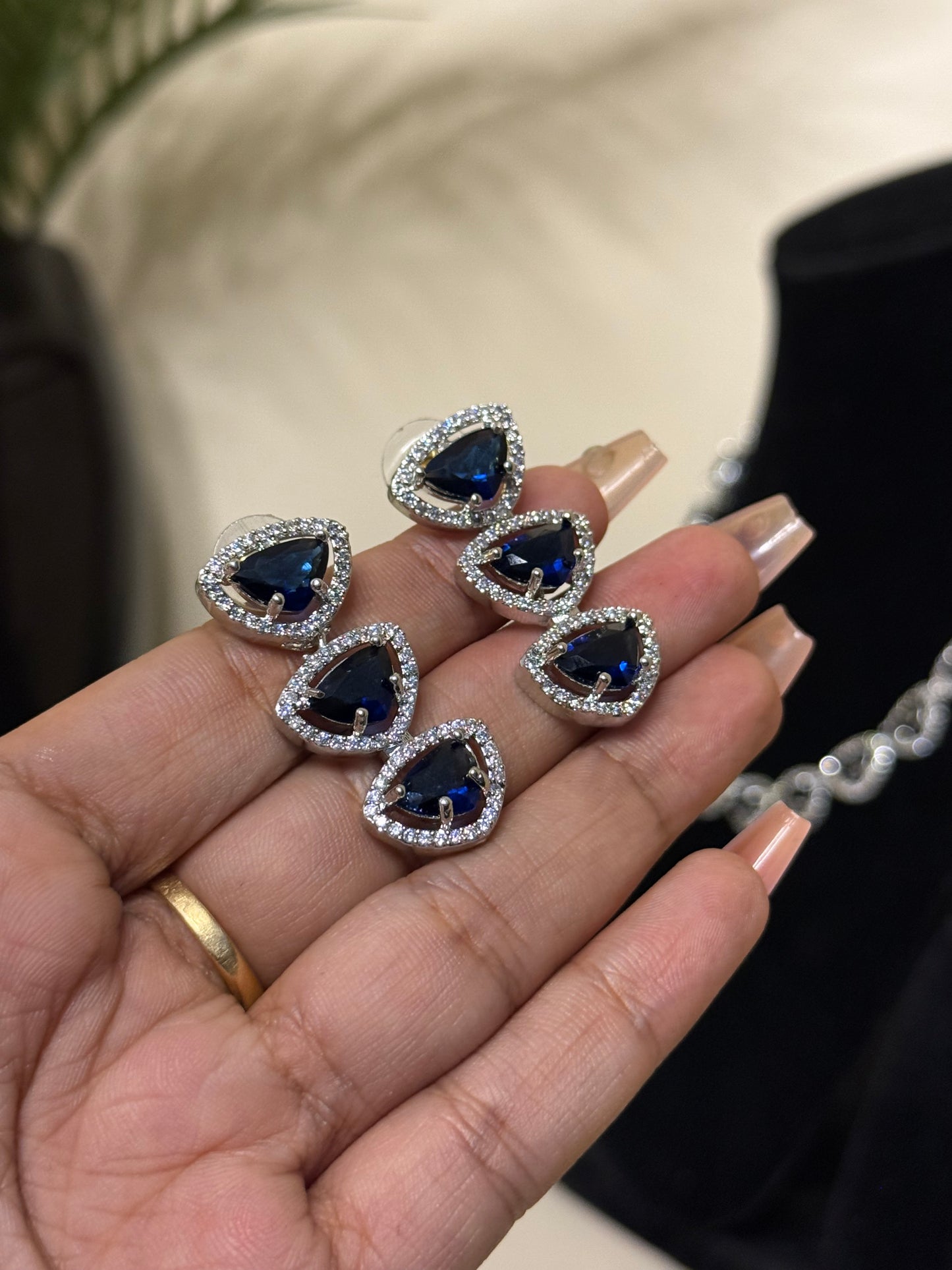 Samaira AD Necklace + Earrings (Deep Blue) (FLAT 50% OFF RIGHT NOW)