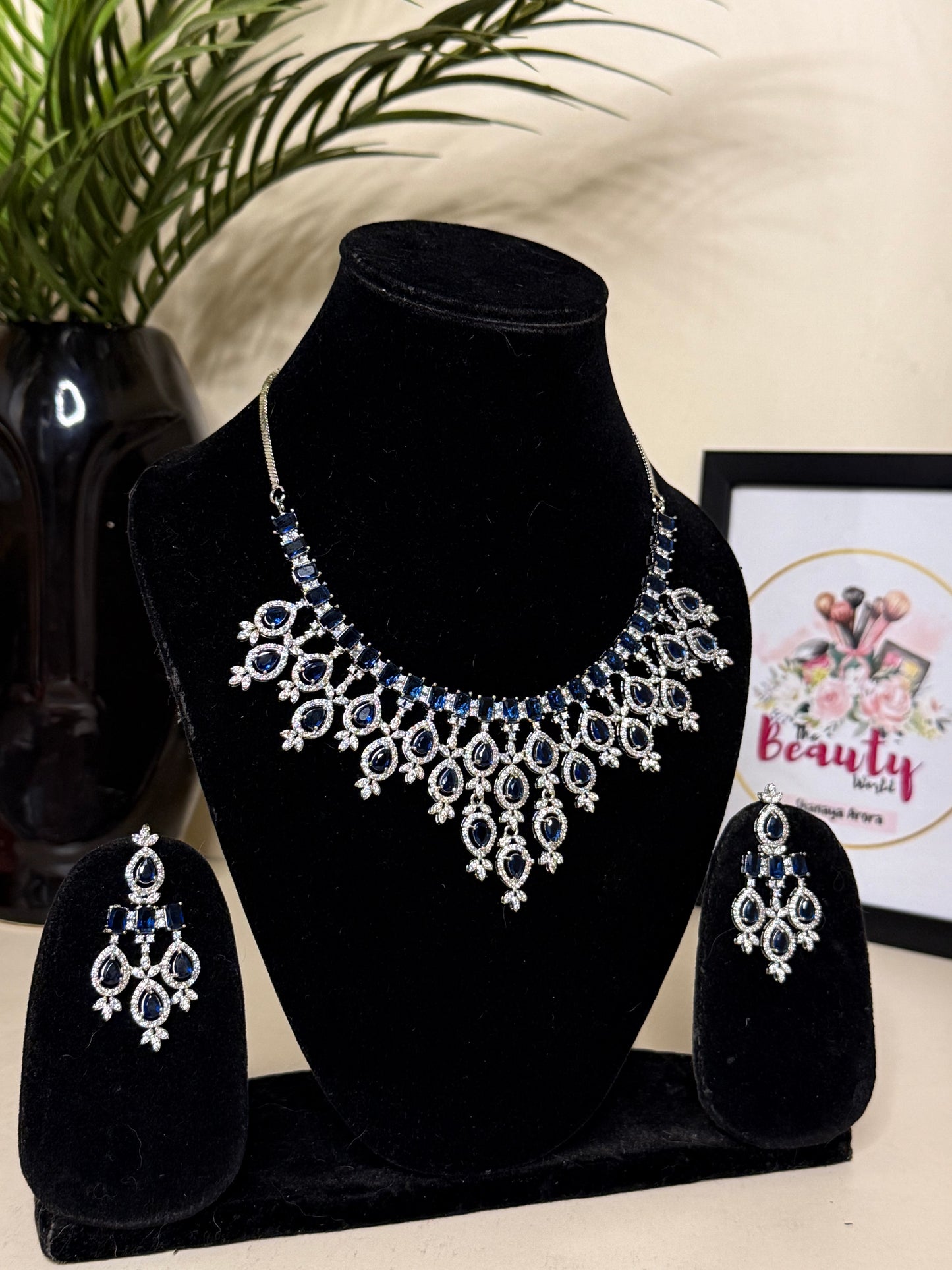 Kiara AD Necklace + Earrings (Deep Blue) (FLAT 50% OFF RIGHT NOW)