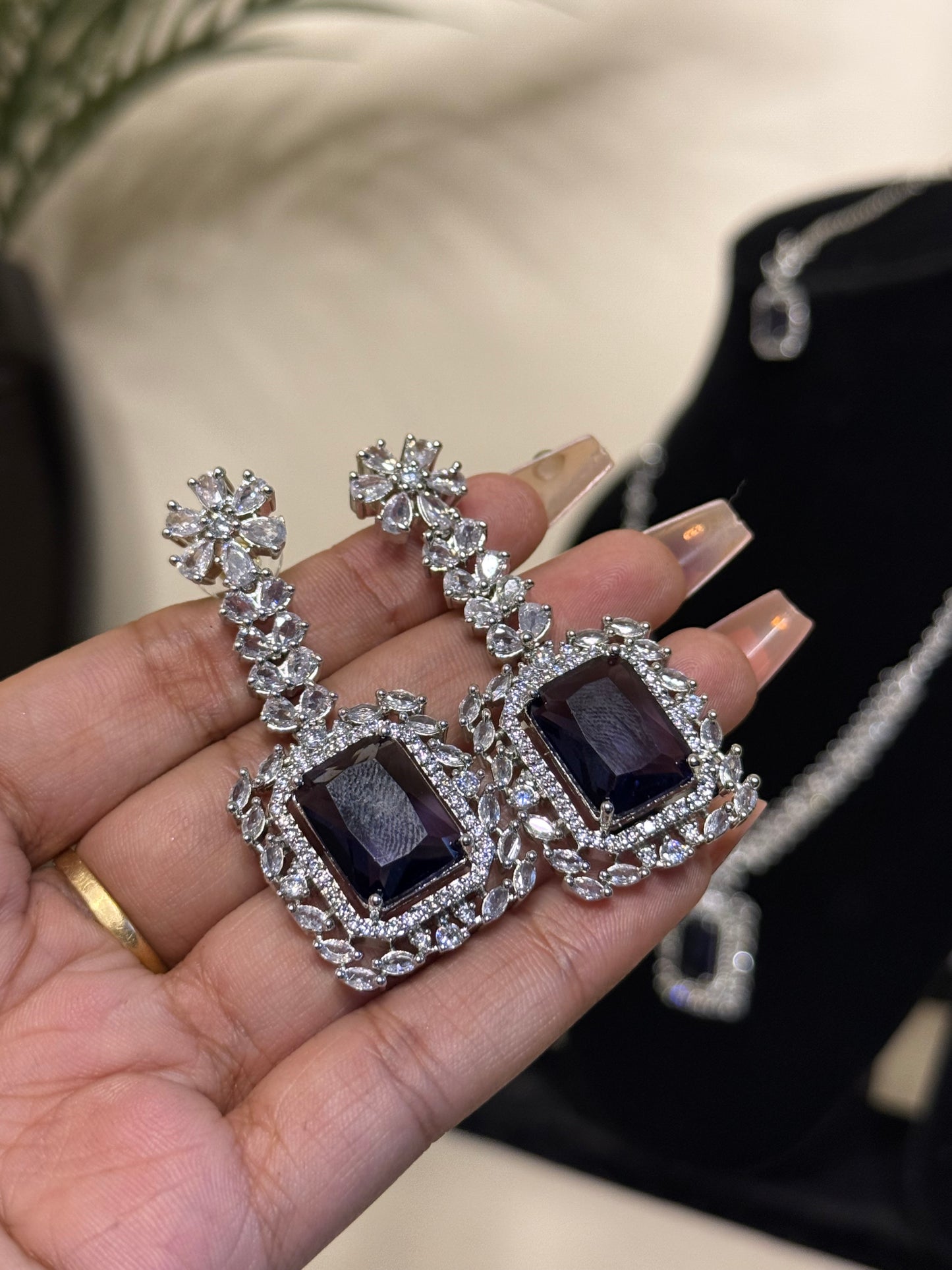 Selina AD Necklace + Earrings (Deep Purple) (FLAT 50% OFF RIGHT NOW)