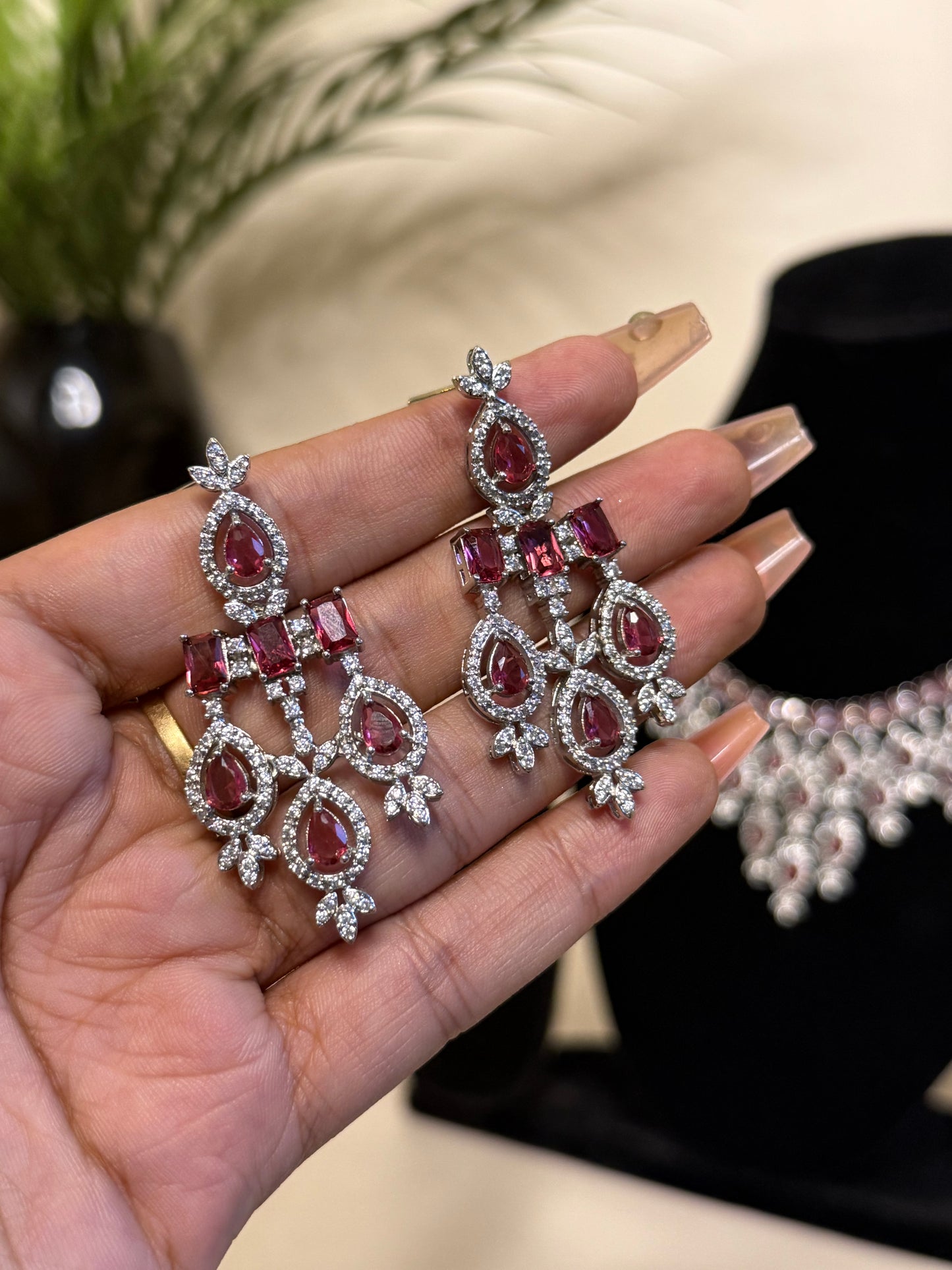 Kiara AD Necklace + Earrings (Ruby) (FLAT 50% OFF RIGHT NOW)