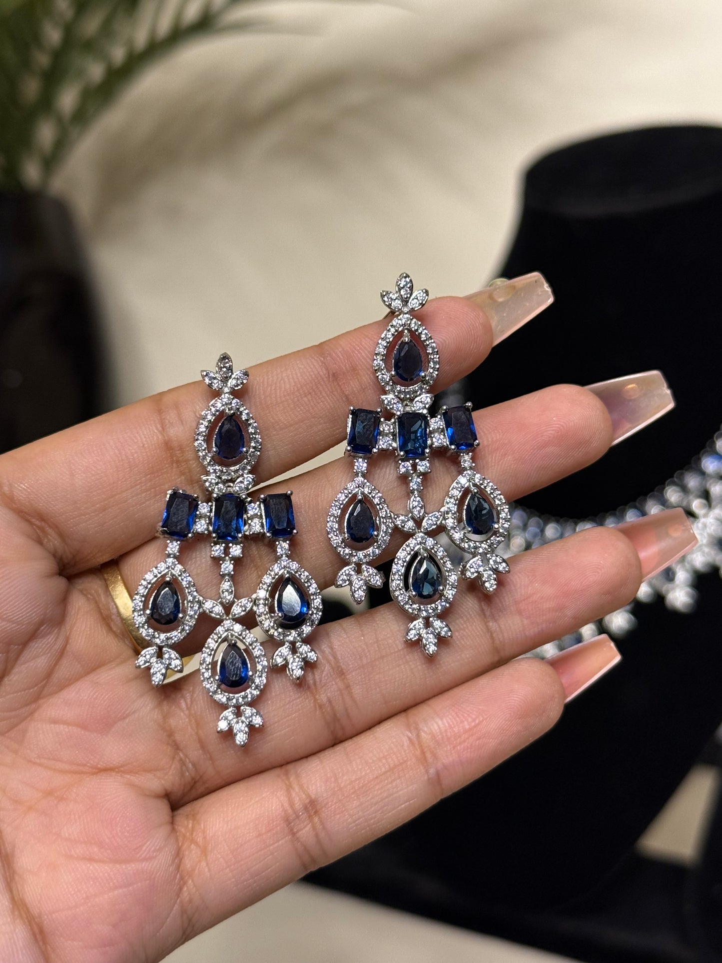 Kiara AD Necklace + Earrings (Deep Blue) (FLAT 50% OFF RIGHT NOW)