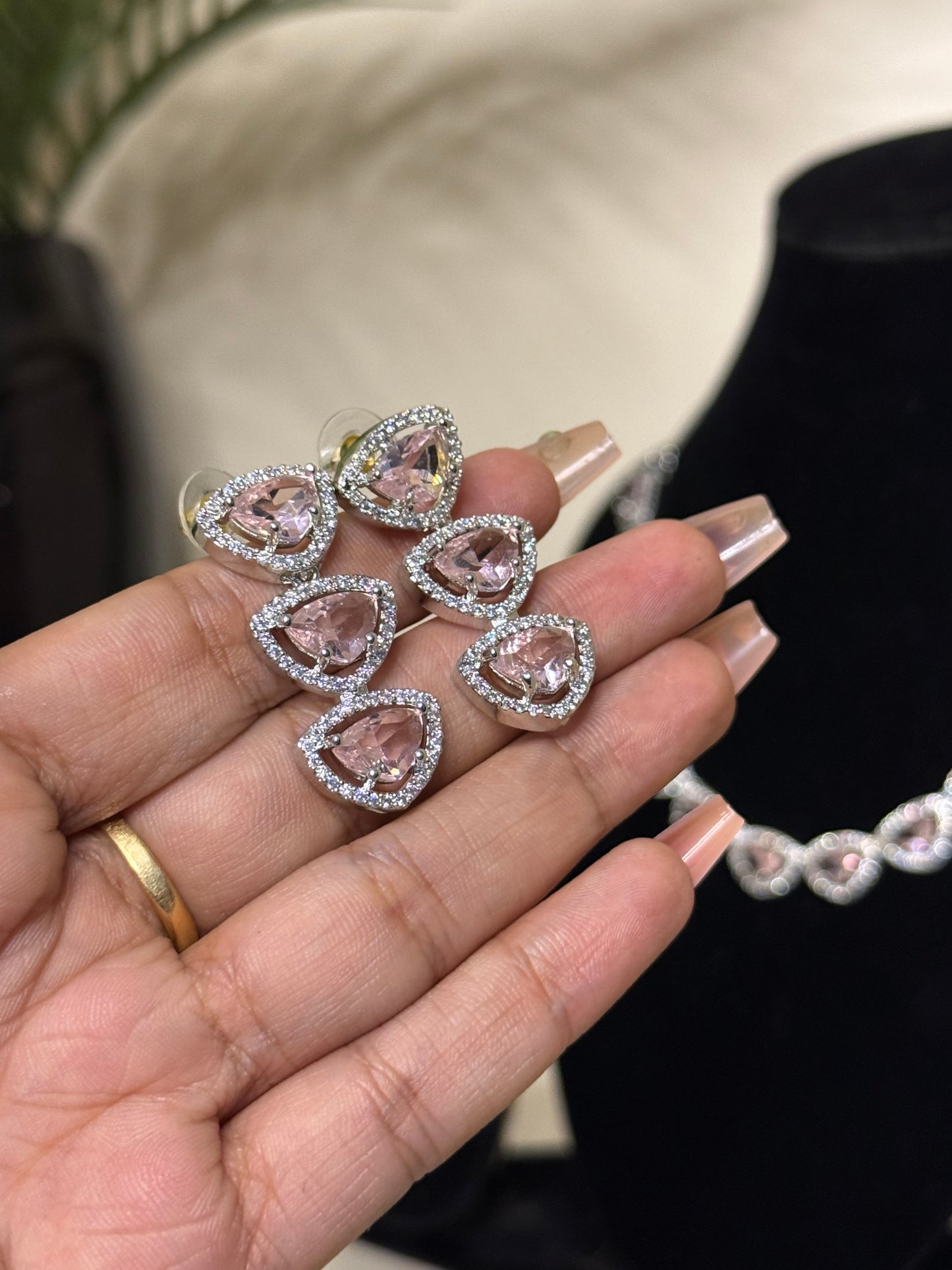 Samaira AD Necklace + Earrings (Baby Pink) (FLAT 50% OFF RIGHT NOW)