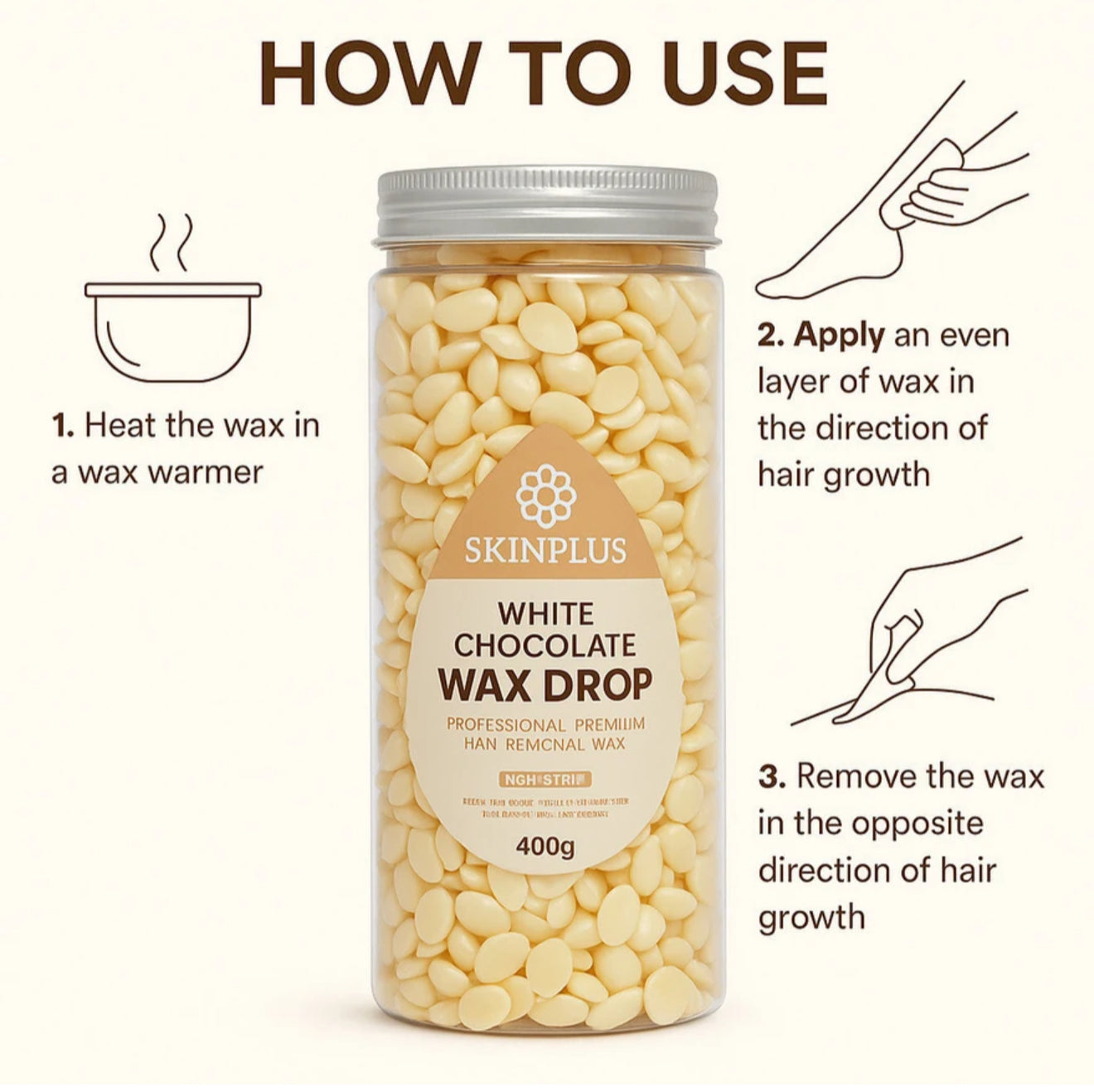SKINPLUS Wax Beans For Painless Hair Removal Wax (White Chocolate) (400gm)