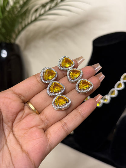 Samaira AD Necklace + Earrings (Yellow) (FLAT 50% OFF RIGHT NOW)