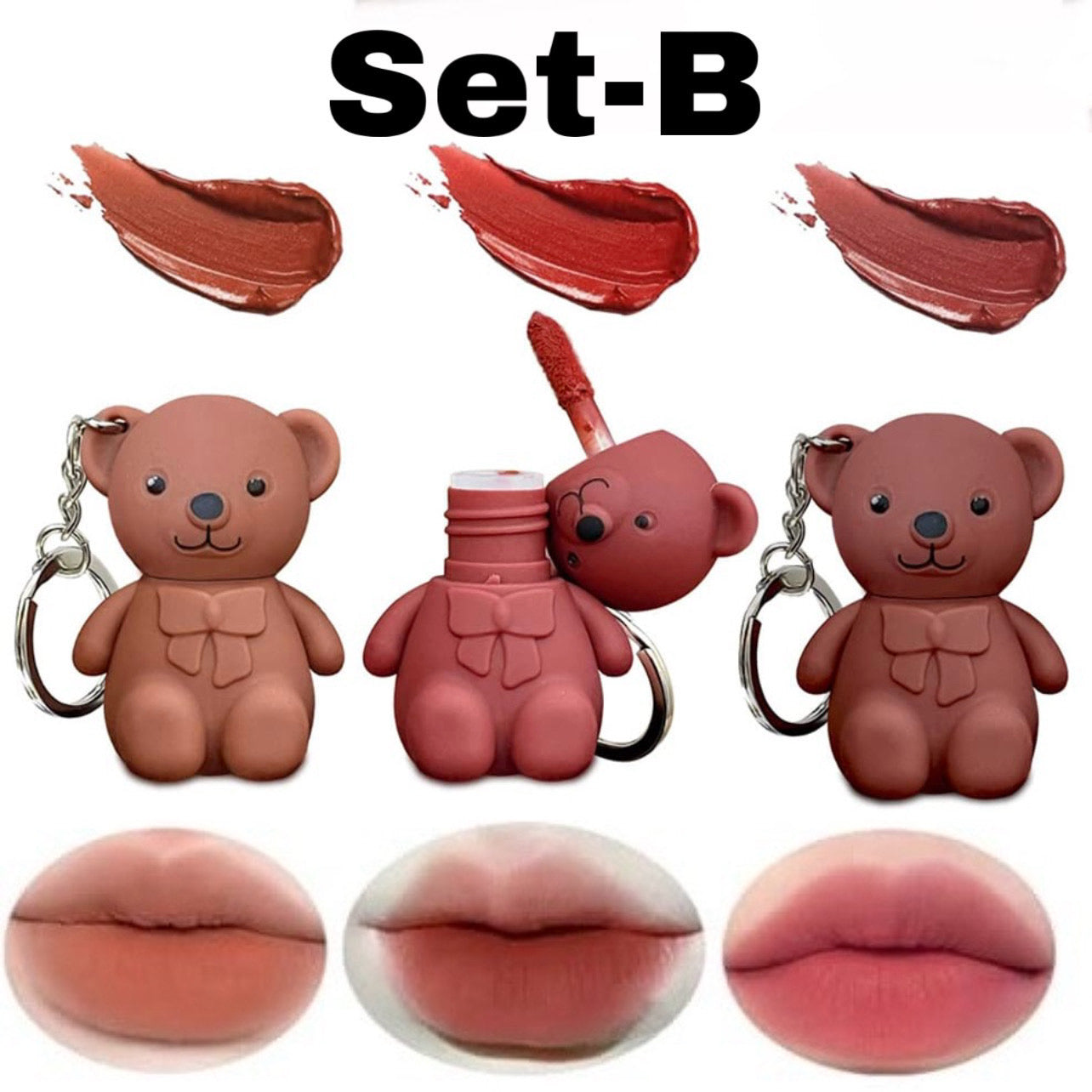Teddy Bear Keychain Lipsticks (Set of 3)