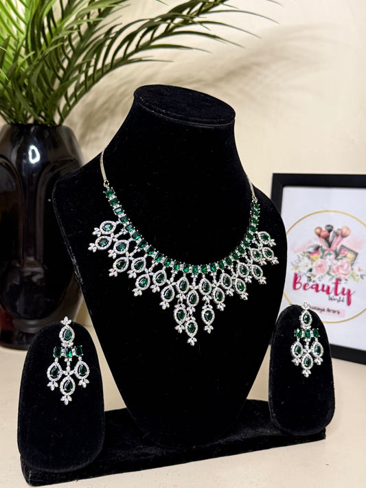 Kiara Necklace + Earrings (Emerald Green) (FLAT 50% OFF RIGHT NOW)
