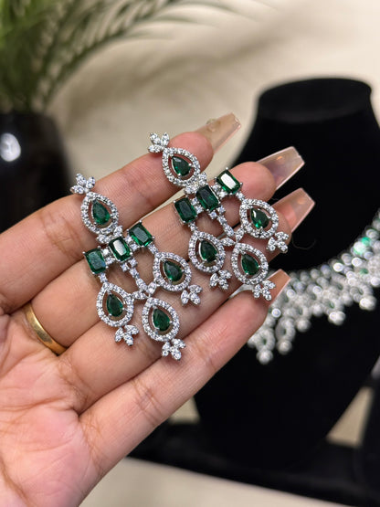 Kiara Necklace + Earrings (Emerald Green) (FLAT 50% OFF RIGHT NOW)
