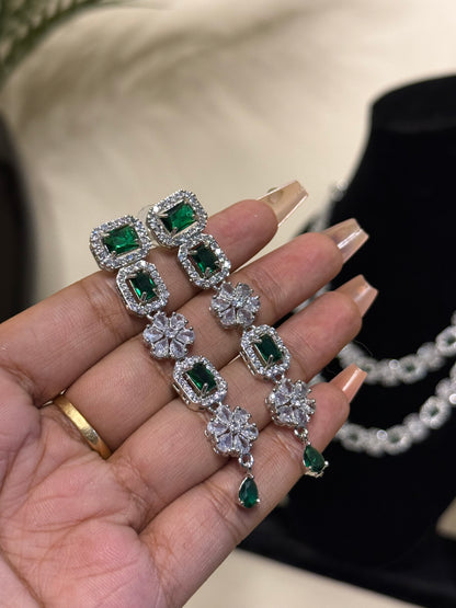 Double Layer AD Necklace + Earrings (Emerald Green) (FLAT 50% OFF RIGHT NOW)