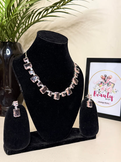 Alia Baby Pink AD Necklace + Earrings (FLAT 50% OFF RIGHT NOW)