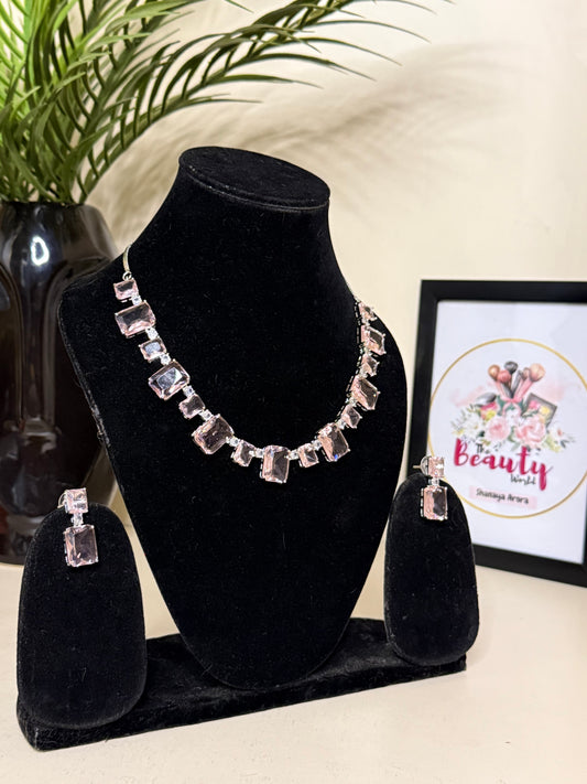 Alia Baby Pink AD Necklace + Earrings (FLAT 50% OFF RIGHT NOW)
