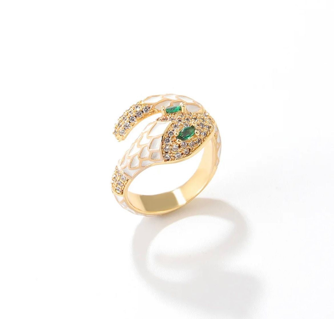 Snake Pattern Ring With Emerald (Adjustable)
