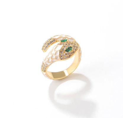 Snake Pattern Ring With Emerald (Adjustable)