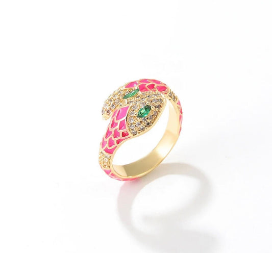 Snake Pattern Ring With Emerald (Adjustable)