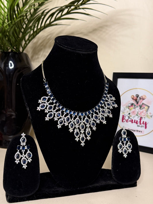 Kiara AD Necklace + Earrings (Deep Blue) (FLAT 50% OFF RIGHT NOW)