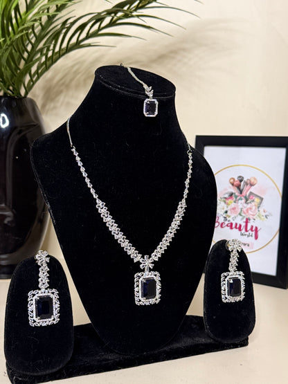 Selina AD Necklace + Earrings (Deep Purple) (FLAT 50% OFF RIGHT NOW)