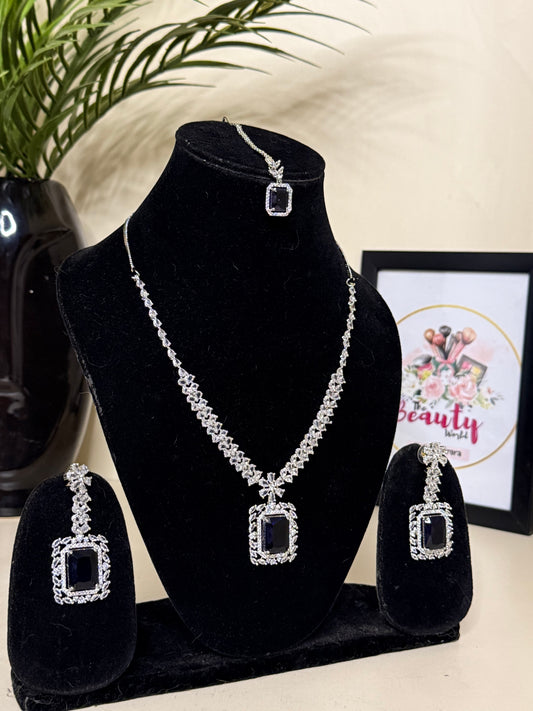 Selina AD Necklace + Earrings (Deep Purple) (FLAT 50% OFF RIGHT NOW)