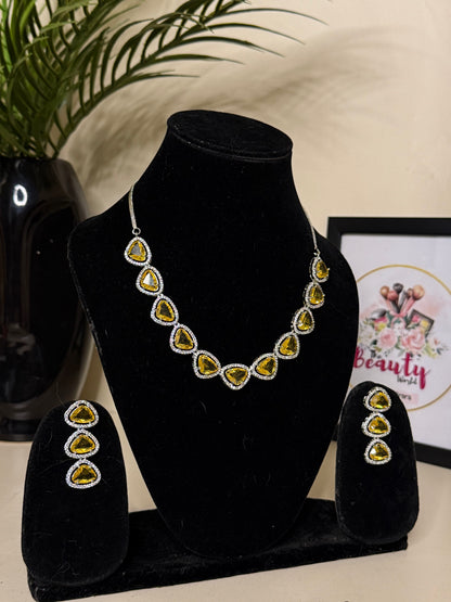 Samaira AD Necklace + Earrings (Yellow) (FLAT 50% OFF RIGHT NOW)