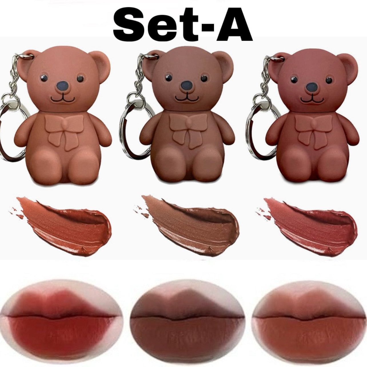 Teddy Bear Keychain Lipsticks (Set of 3)