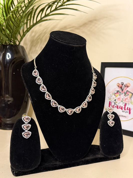 Samaira AD Necklace + Earrings (Baby Pink) (FLAT 50% OFF RIGHT NOW)