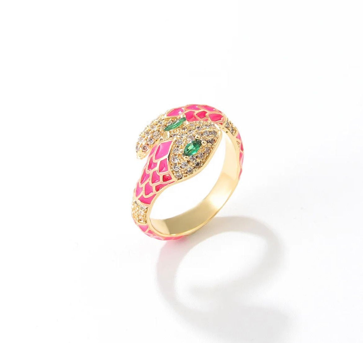 Snake Pattern Ring With Emerald (Adjustable)